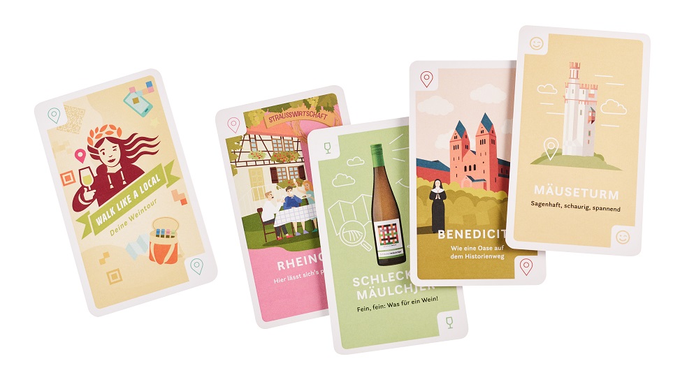 15 Spielkarten mit QR-Codes leiten durch die Wanderung und vermitteln Wissenswertes über Wein und Region.